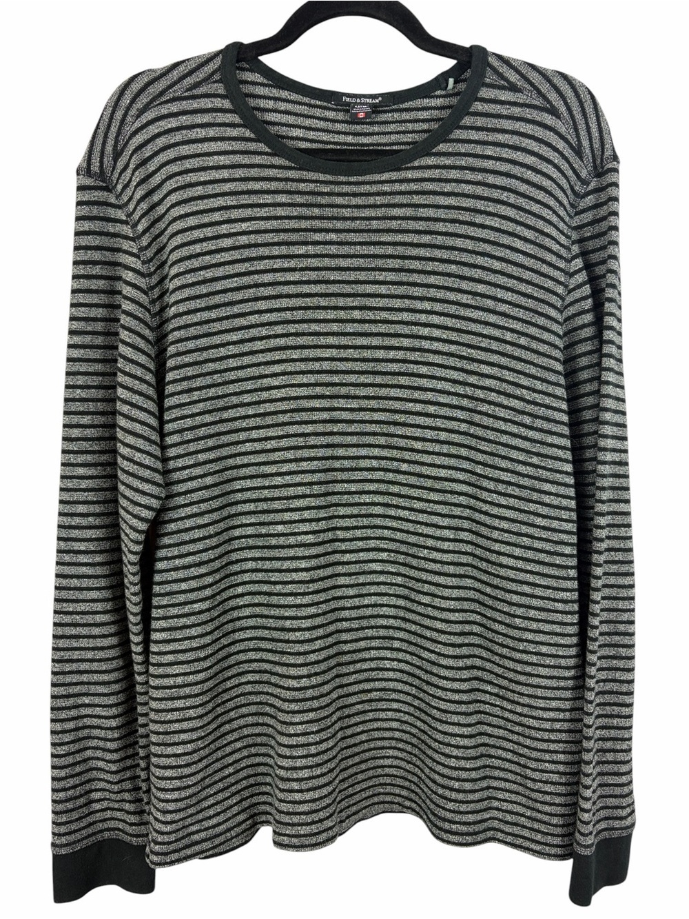 Field & Stream Black & Grey Striped Long Sleeve Cotton Top Medium Made in Canada
